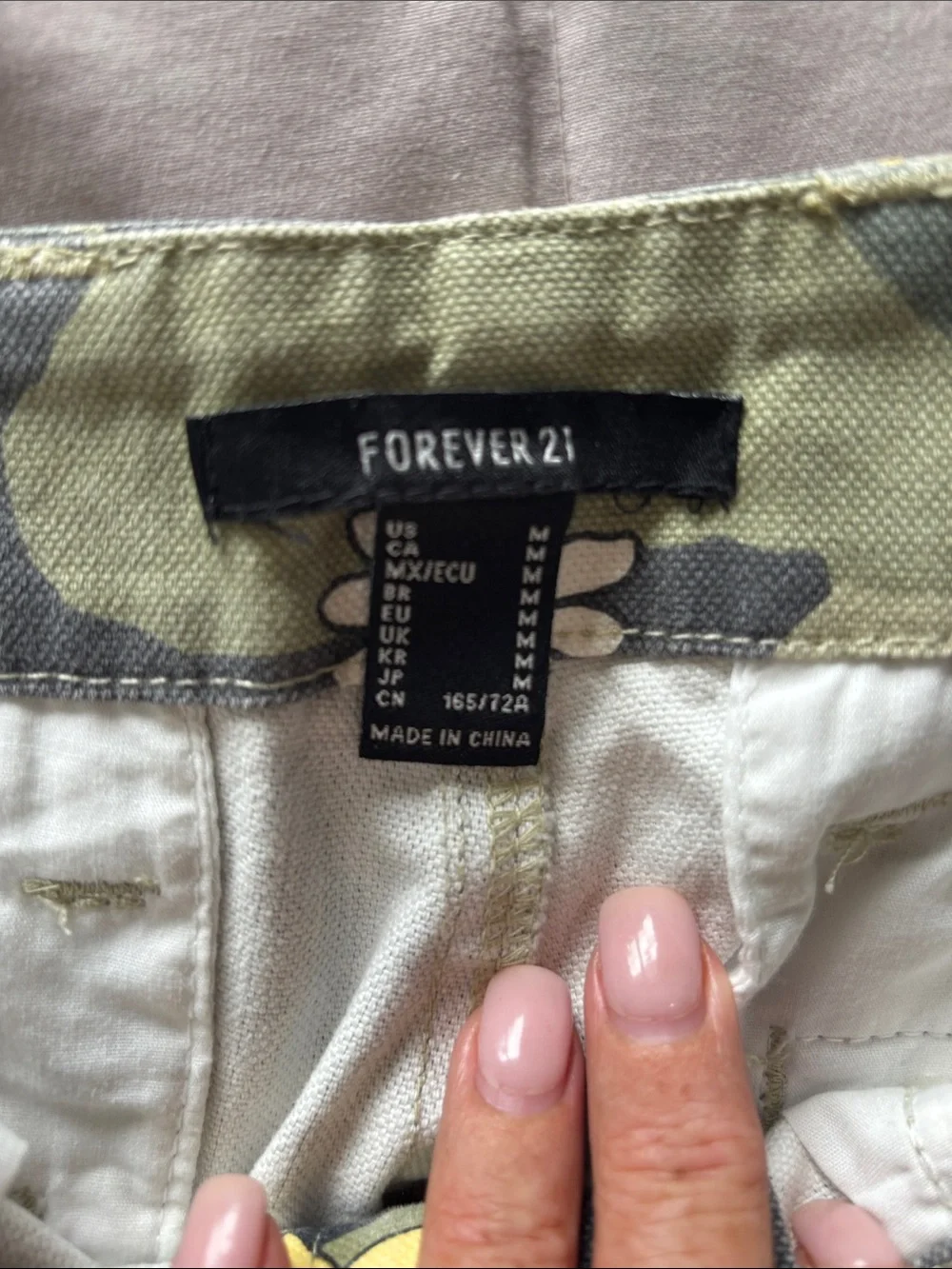 Forever 21 Olive Camo Cargo Pants with Yellow Floral Print